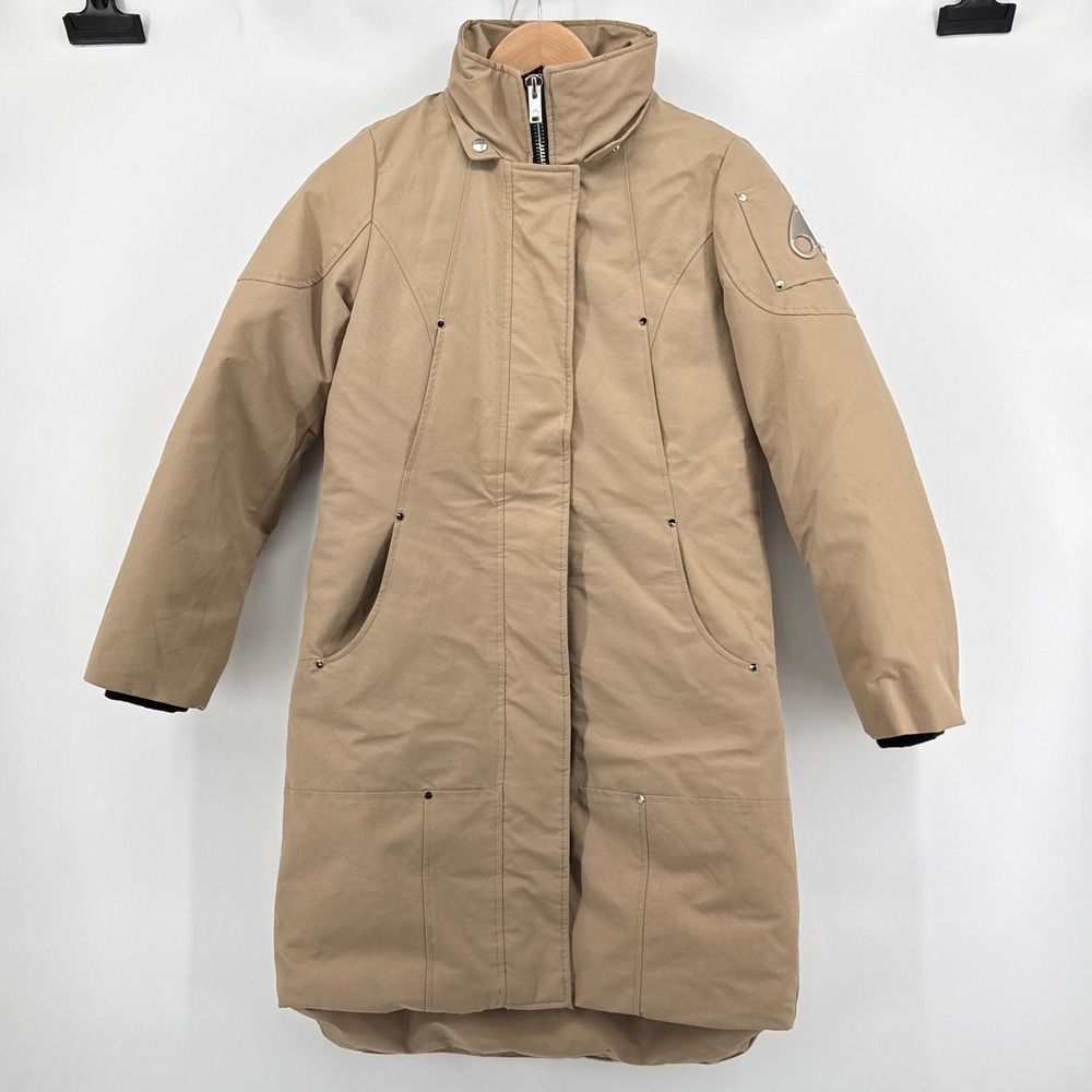 MOOSE KNUCKLES Stirling Parka Women Small Tan Camel Down Jacket Coat Authentic
